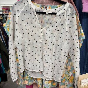 LOFT White and Black Floral Blouse